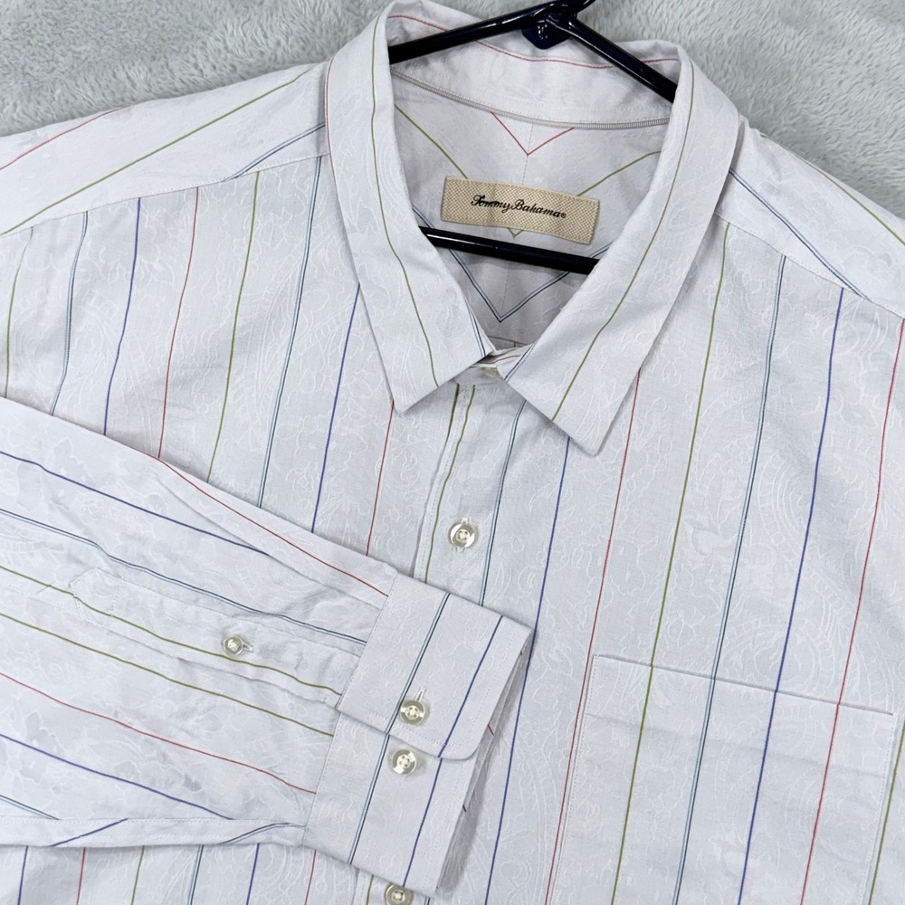 Tommy Bahama Silk Blend Button Down Shirt Mens 2XB White Paisley Long Sleeve